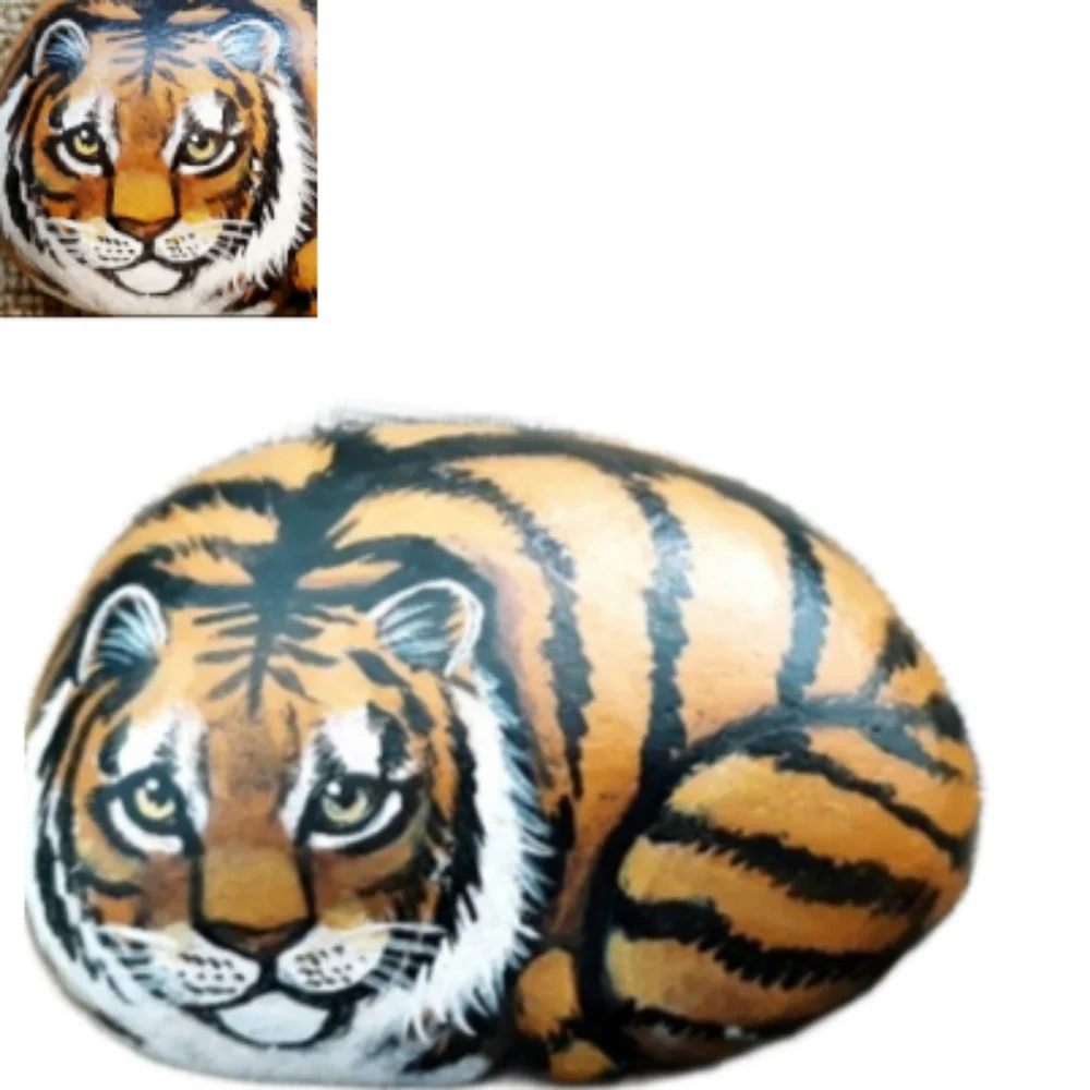 Hand Painted Tiger on Rock Signed by Artist / 3" Decorated Rock Art - Picture 2 of 12